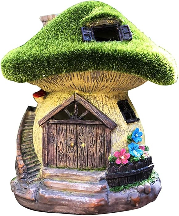 Solar Gnome Grass-Roof Mushroom Garden House, Outdoor Gnome House Figurine with Solar Lights, Lit... | Amazon (US)