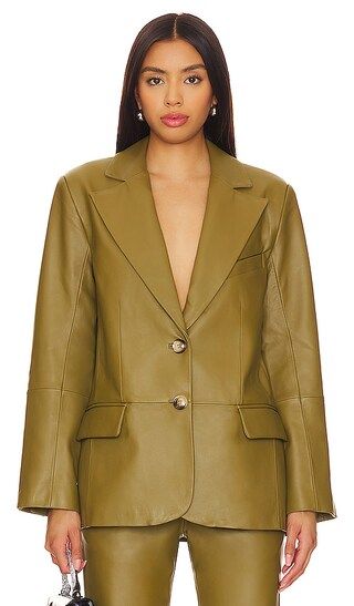 Rhodes Oversized Leather Blazer in Olive Green | Revolve Clothing (Global)
