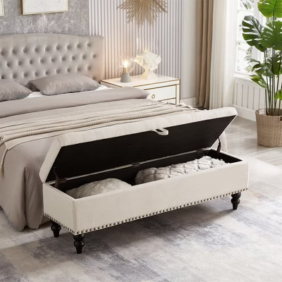 59" Storage Ottoman Bench, Upholstered End of Bed Storage Bench, Entryway Bench Footstool for Bedroom Entryway Living Room | Target