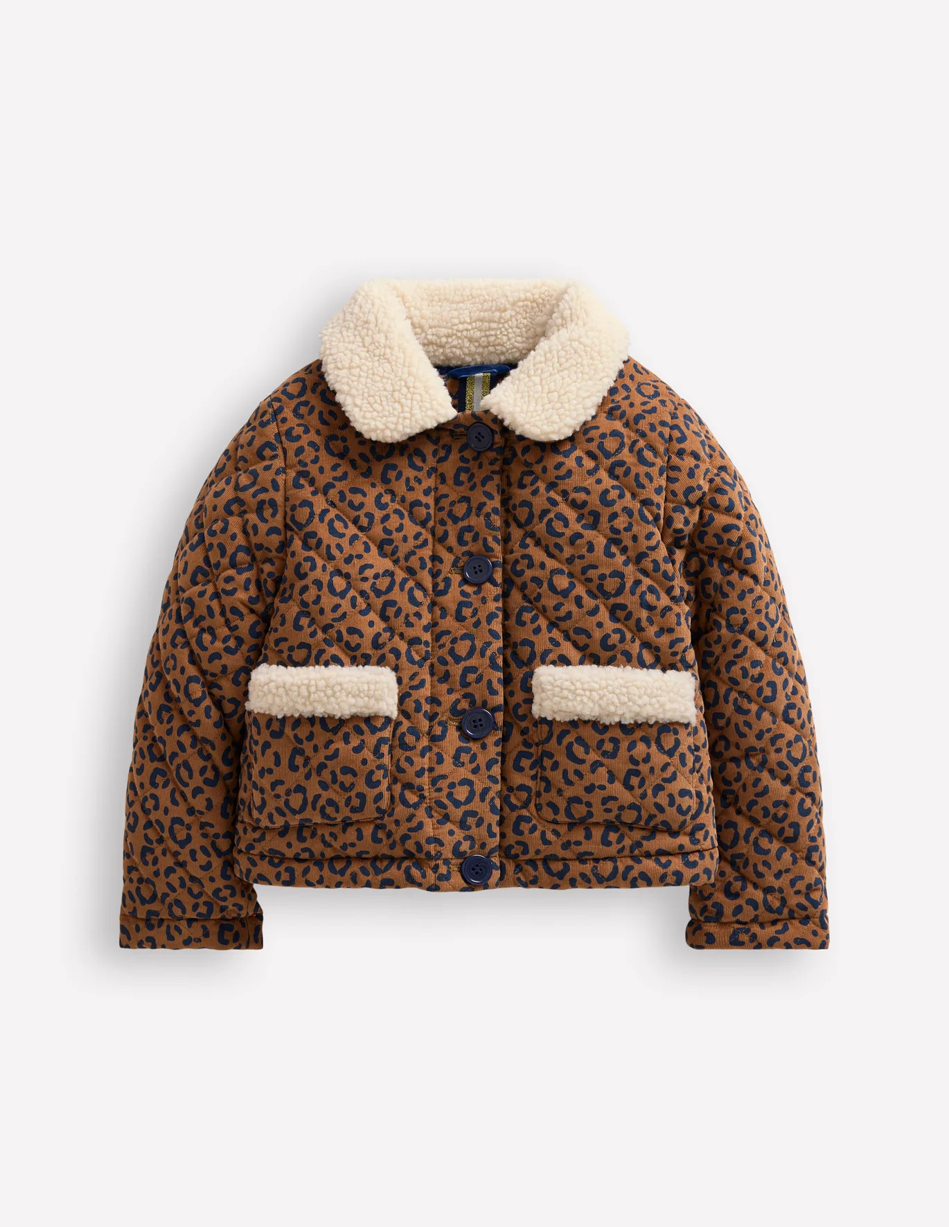 Borg Collared Cord Jacket - Tan Leopard Print | Boden UK | Boden UK
