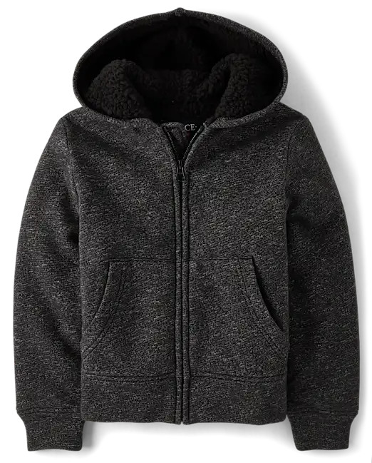 Boys Fleece Sherpa Lined Zip Up Hoodie - black | The Children's Place