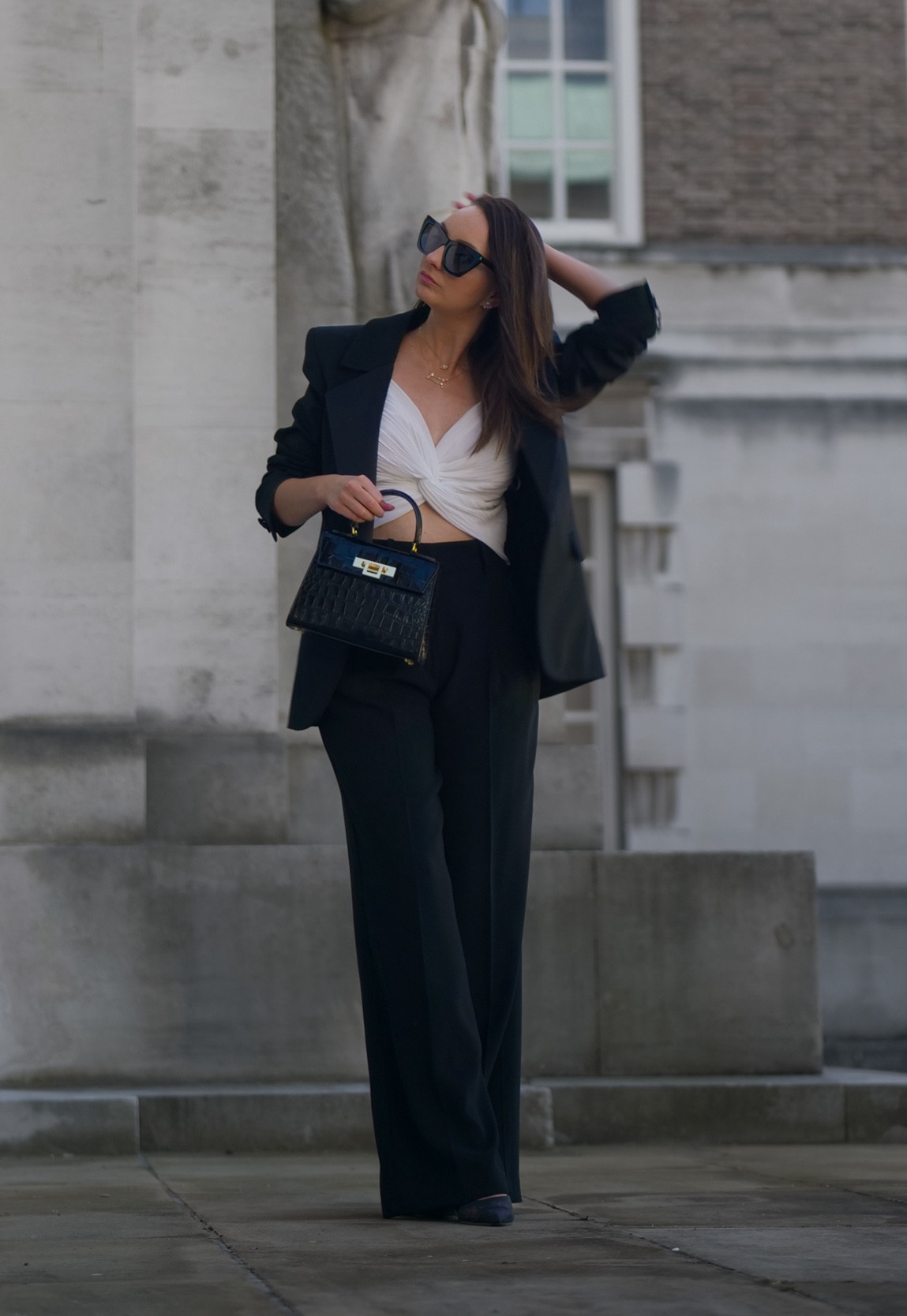 Power dressing into the end of 2024 🖤 wearing black Saint Laurent YSL Tuxedo blazer, crop top, black wide leg trousers and black bag. 

#ootd #powerdressing #powerdress #workoutfit #smartoutfit #blazeroutfit #blackbag

#LTKStyleTip #LTKWorkwear #LTKSeasonal