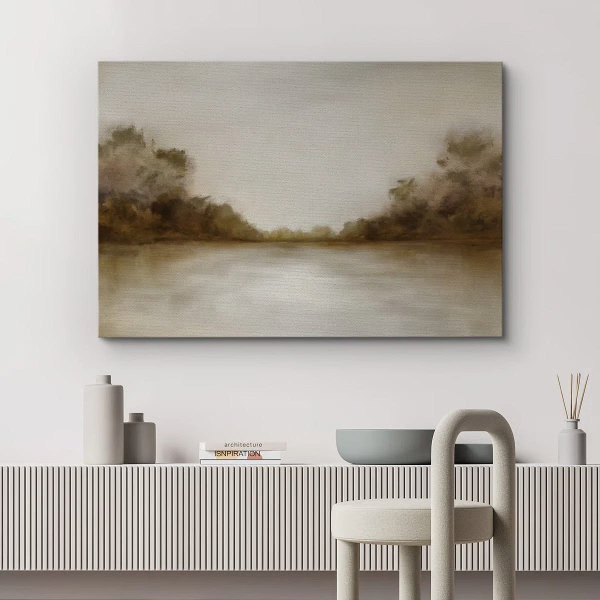 Tranquil River Scene Canvas Print Wall Art - Warm Tone Impressionist Landscape Decor for Office o... | Wayfair North America