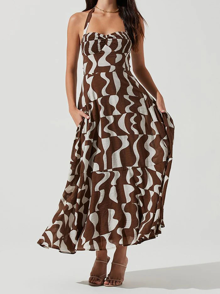 ASTR Women's Mariella Dress in Brown White Abstract XS Lord & Taylor | Lord & Taylor