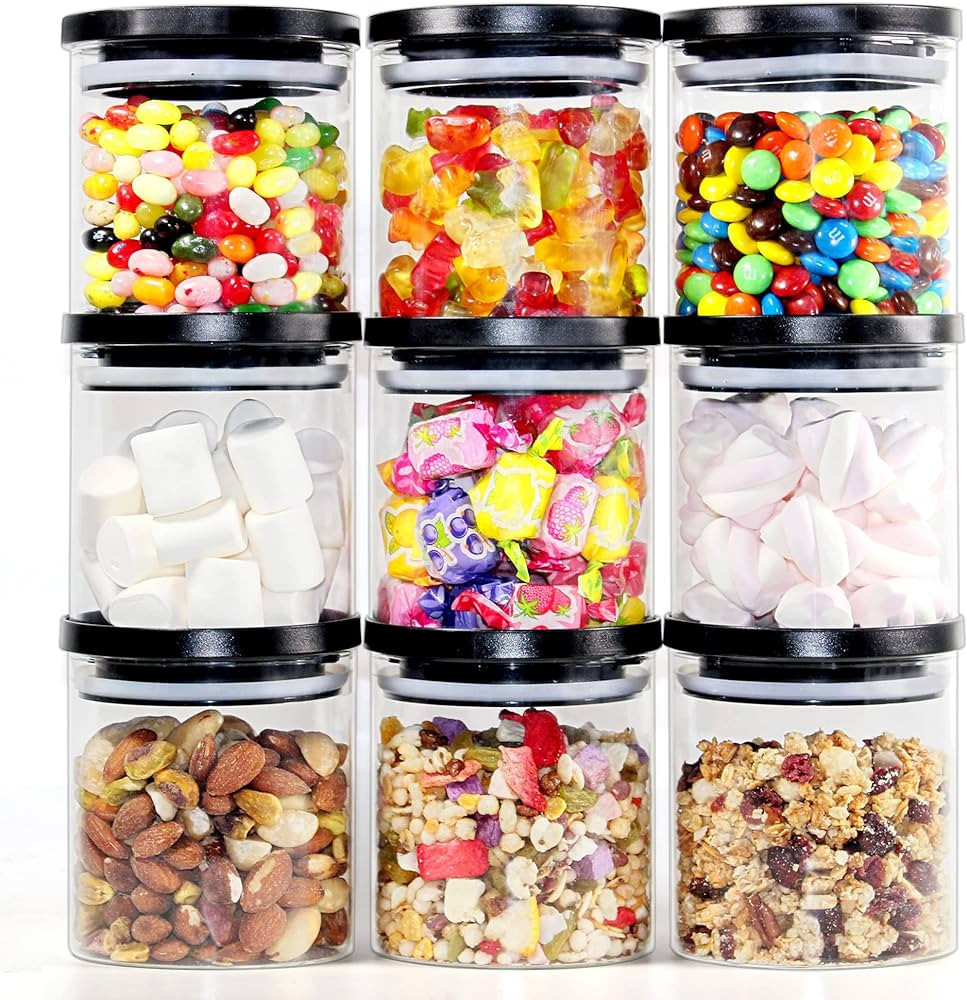 Glass Jars with Black Lids, Glass Food Storage Containers with Airtight lids, Glass Food Jars for... | Amazon (US)