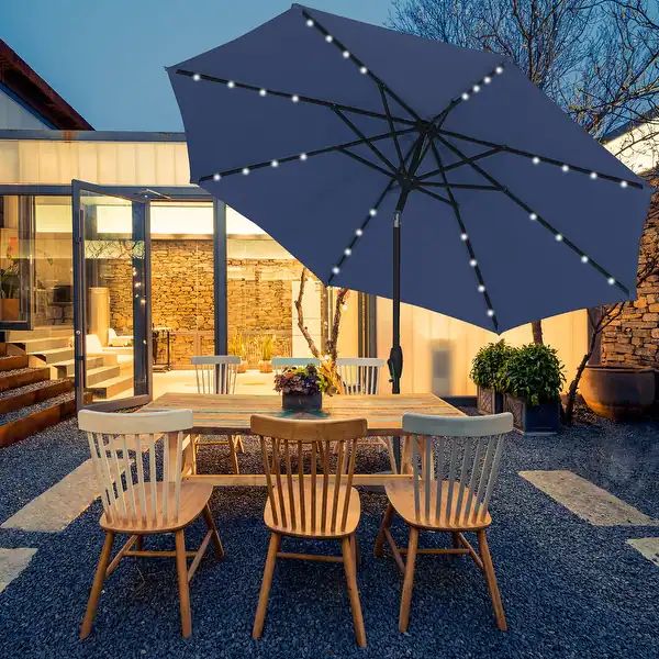 Zenova 9FT With Base 32 LED Lighted Solar Tilting Waterproof Patio Umbrella - Navy Blue | Bed Bath & Beyond