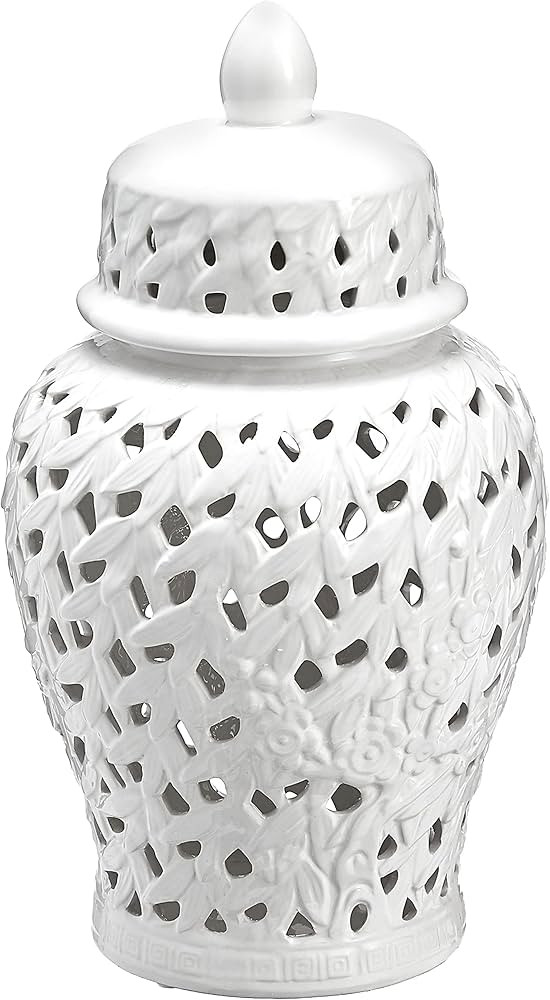 Sagebrook Home 12468-02 Pierced Ceramic Temple Jar, White, 10.5x10.5x18.5 | Amazon (US)