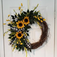 Sunflower Wreath, Fall Door Wreaths, Wreaths For Front Door, Year Around Spring Fall Sunflowers, Decor, Summer Wreath | Etsy (US)