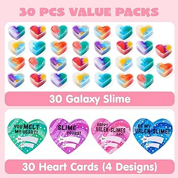 JOYIN 30 Valentines Day Galaxy Slime Hearts for Kids Valentine Classroom Exchange, Valentine Part... | Amazon (US)