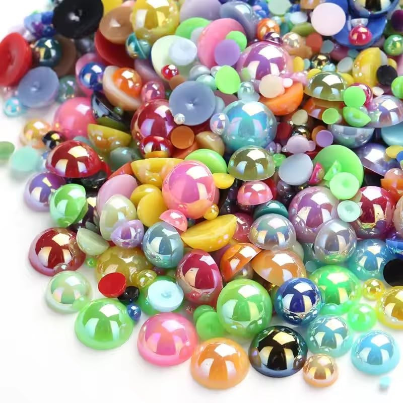 1000PCS Mixed Sizes 3/4/5/6/8/10mm Flatback Half Round Pearls Gems for Crafting, AB Color Pearl B... | Amazon (US)