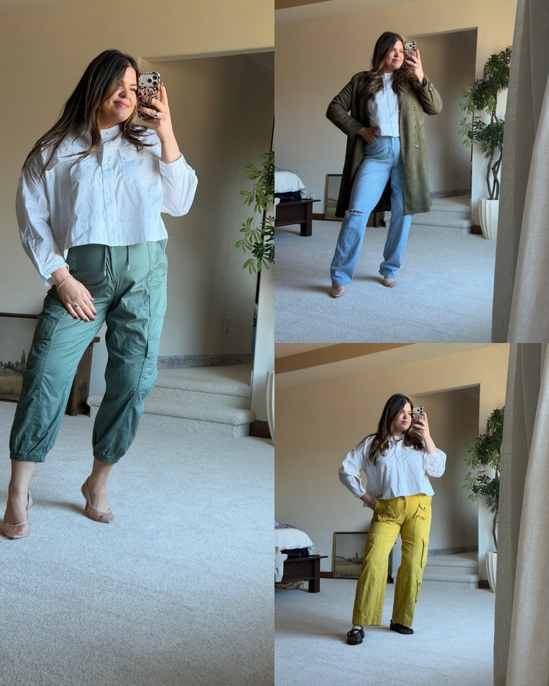 Cropped button down styled multiple ways. 

Cute casual spring, office or teacher outfits  midsize size 14 postpartum

#ltkmomlife #ltkmidsize #ltkfindsunder50