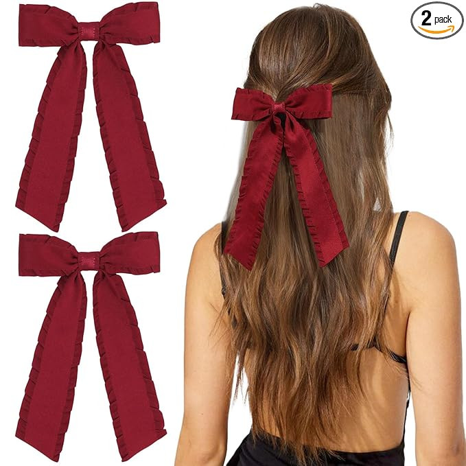 VOBOBE 2PCS Hair Bows for Women Girls, Red Tassel Hair Ribbon Bowknot Hair Clips Barrettes Hair A... | Amazon (US)