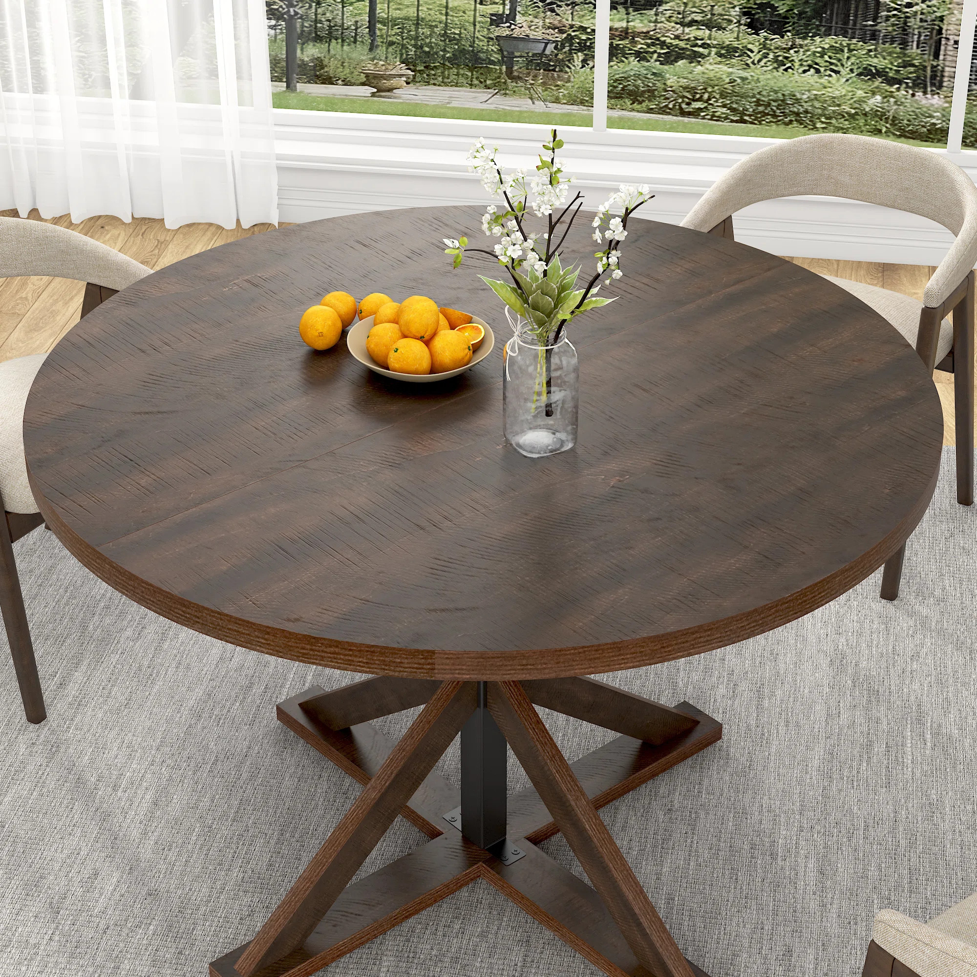 47" Round Dining Table For 4 - Farmhouse Wooden Kitchen & Dining Room Table, For Living Room, Kit... | Wayfair North America