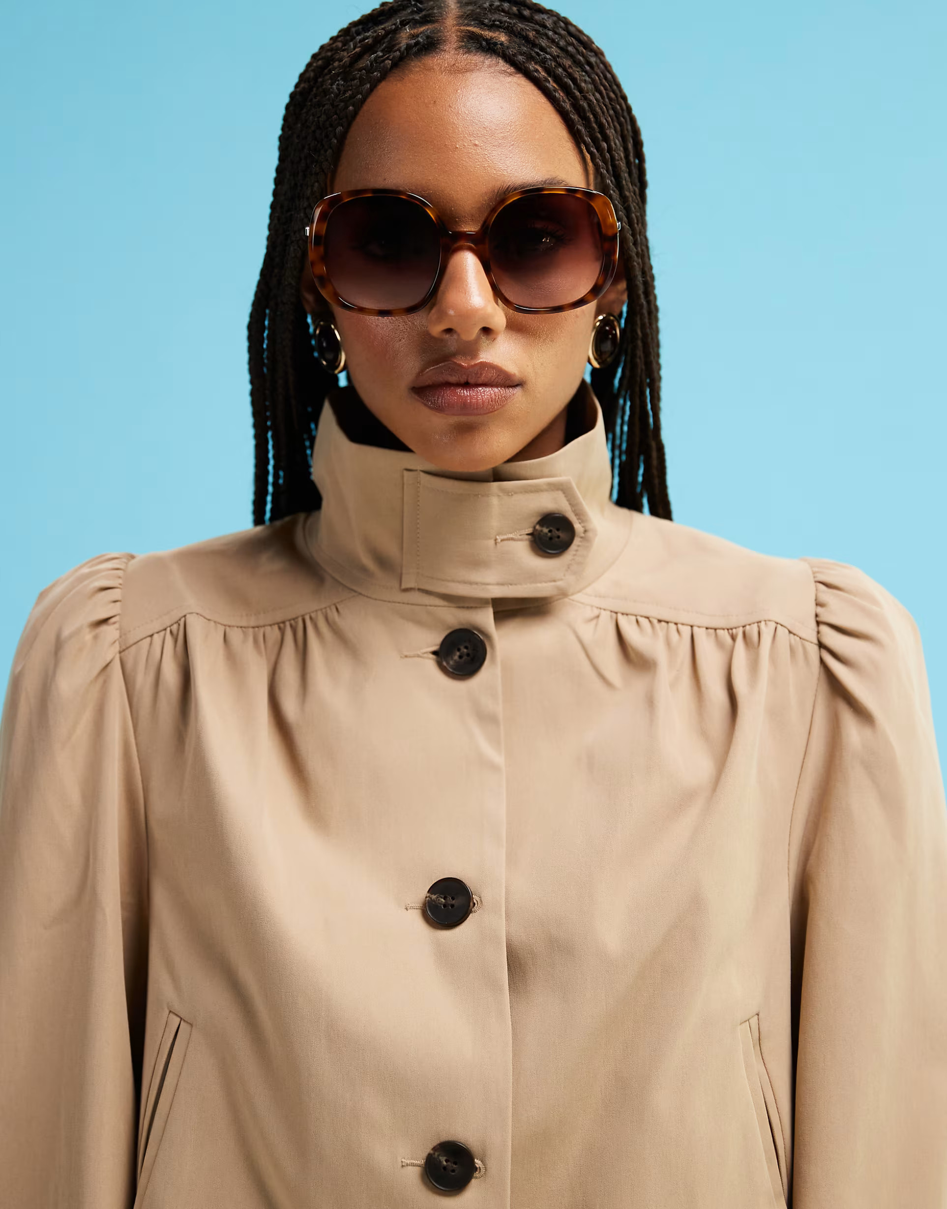 ASOS DESIGN gathered sleeve cropped trench coat in stone | ASOS (Global)