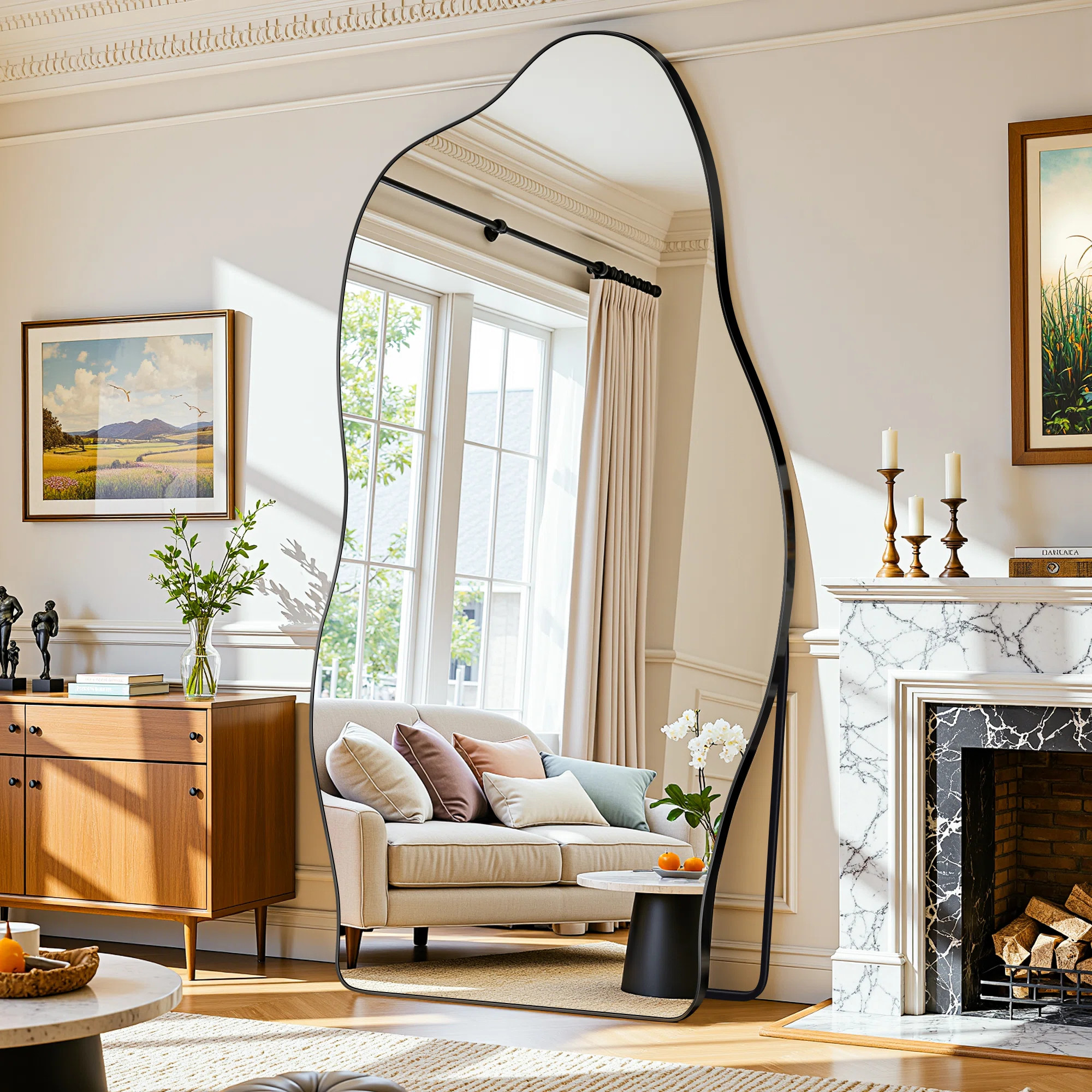 Full Length Mirror, Wavy Shaped Floor Mirror With Stand, Decorative Irregular Leaning Or Hanging ... | Wayfair North America