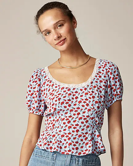 Rouje X J.Crew Poet top in carnation print | J. Crew US
