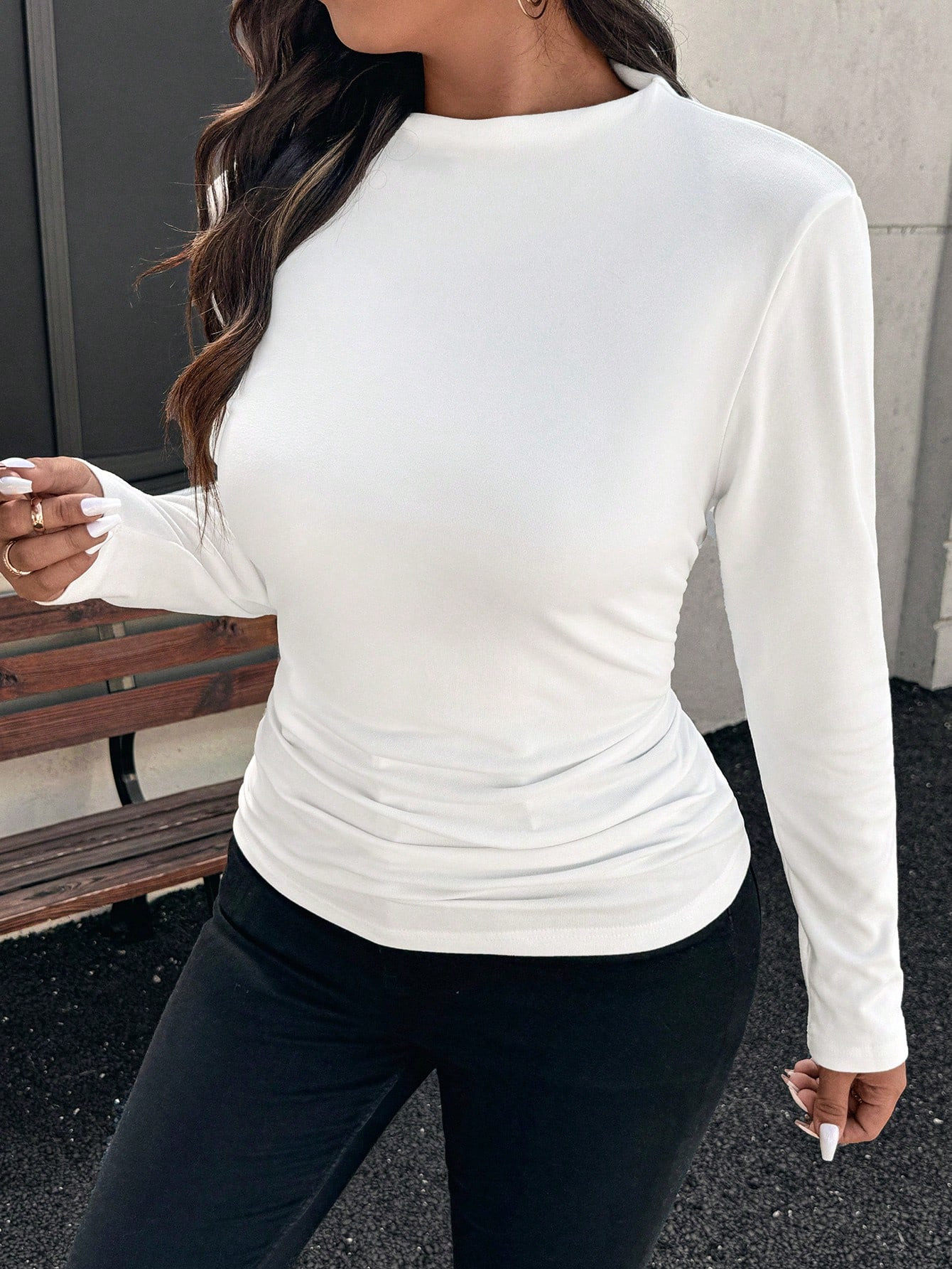 SHEIN Clasi Plus Size Women's Solid Round Neck Long Sleeve Casual T-Shirt, Autumn | SHEIN