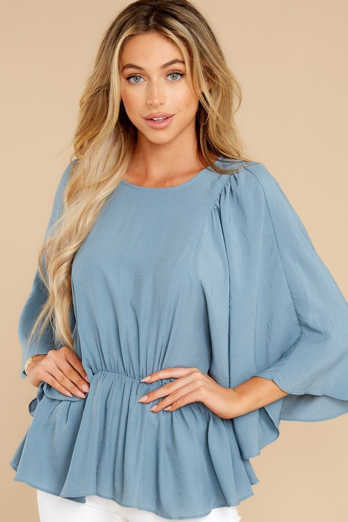 Speechless Appeal Dusty Blue Top | Red Dress 