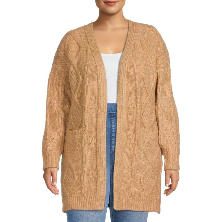 Time and Tru Women's Open Front Cable Cardigan - Walmart.com | Walmart (US)