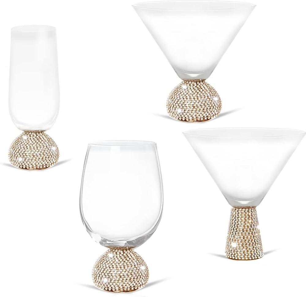QTKJ Wine Glasses, Martini Glasses,Glass Cups Handmade Studded Crystal Ball Base, Elegant Champag... | Amazon (US)