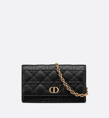 Dior Caro Belt Pouch with Chain Black Supple Cannage Calfskin | DIOR | Dior Beauty (US)