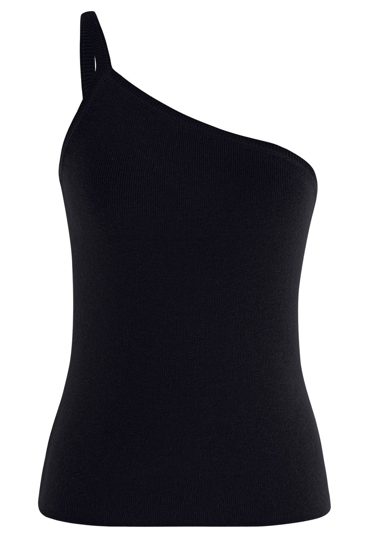 Strappy One-Shoulder Knit Tank Top in Black | Chicwish