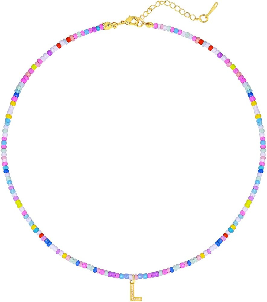 Initial Necklaces for Girls Beaded Initial Necklace for Girls Dainty Pendant Letter Necklaces for... | Amazon (US)