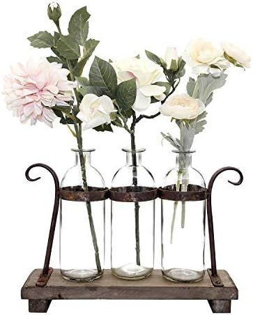 FUNSOBA Rustic Flower Vase Set with Rack Stand Farmhouse Glass Bottles for Decor Table centerpiec... | Amazon (US)
