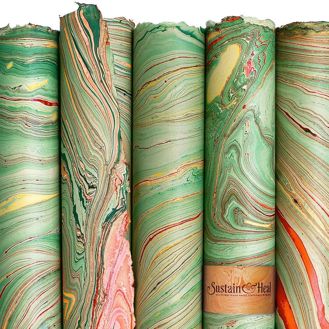 Green and Red With Gold—5 Sheets Text Weight Handmade Fair Trade Marble Paper - Etsy | Etsy (US)