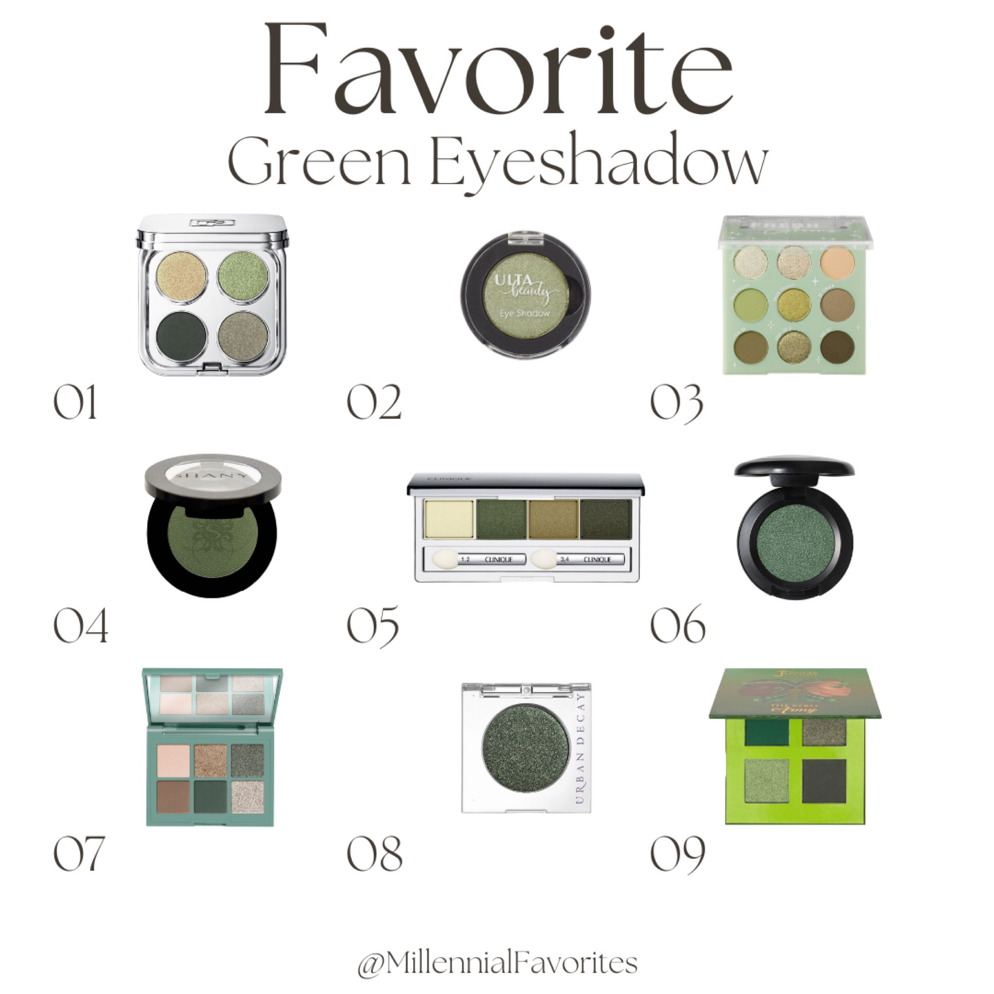 These are a few of my favorite green eyeshadows! These are a perfect touch to any St. Patrick’s Day look! 

#LTKbeauty #LTKparties #LTKstyletip