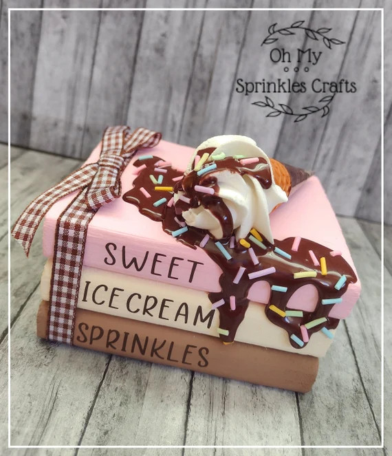 Neapolitan ice cream Book Stack | Tiered Tray book bundle decor | shelf sitter | Melting chocolat... | Etsy (US)