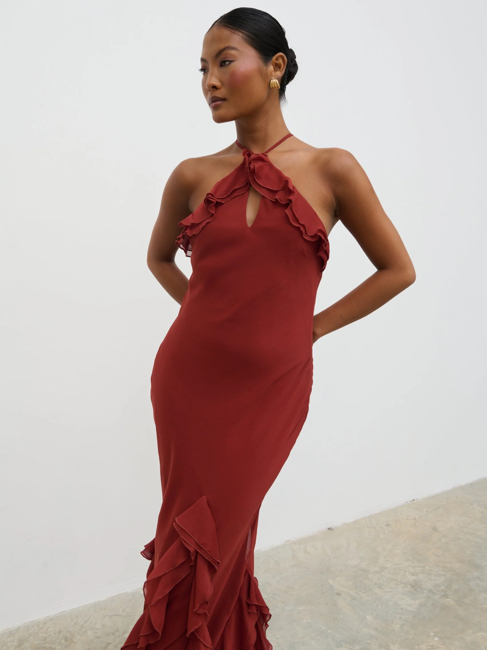 Sofia Halter Neck Ruffle Maxi Dress | Pretty Lavish (UK)