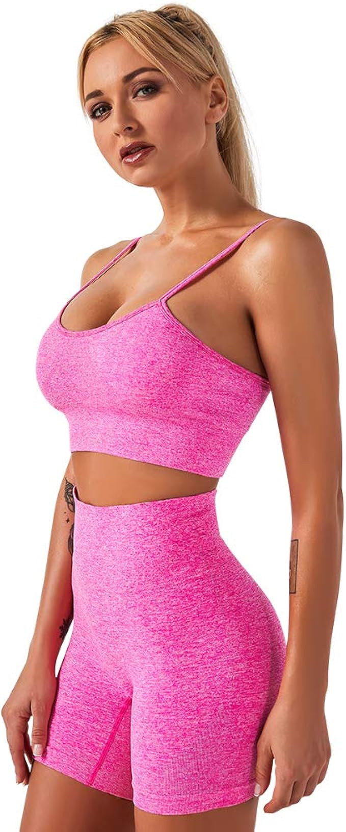 HANERDUN Yoga 2 Piece Outfit Workout Gym High Waist Leggings with Sport Bra Set for Women | Amazon (US)