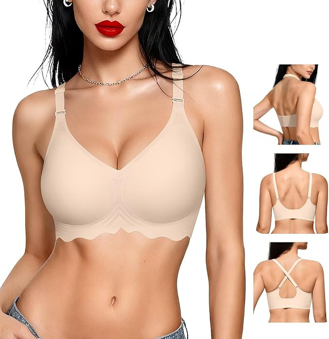 Vertvie Womens Wireless Jelly Bra Push Up No Underwire Full Support Removable Straps (Halter/U/Cr... | Amazon (US)