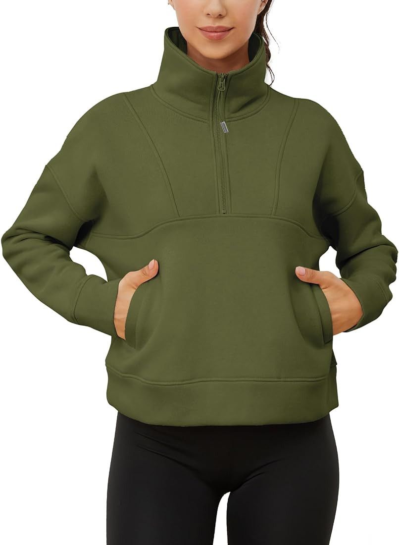 IECCP Women Oversized Sweatshirt Fleece Lined Fall Half Zip Crop Workout Tops Long Sleeve Winter ... | Amazon (US)