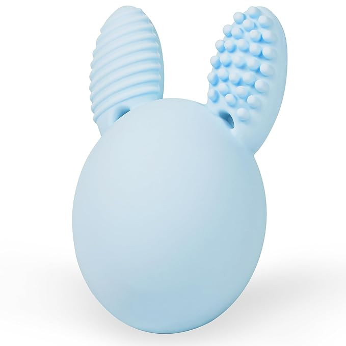 Teether Baby Teething Toy Rabbit Egg Rattle Toy Teething Pain Relief for Babies Boys Girls - Blue | Amazon (US)