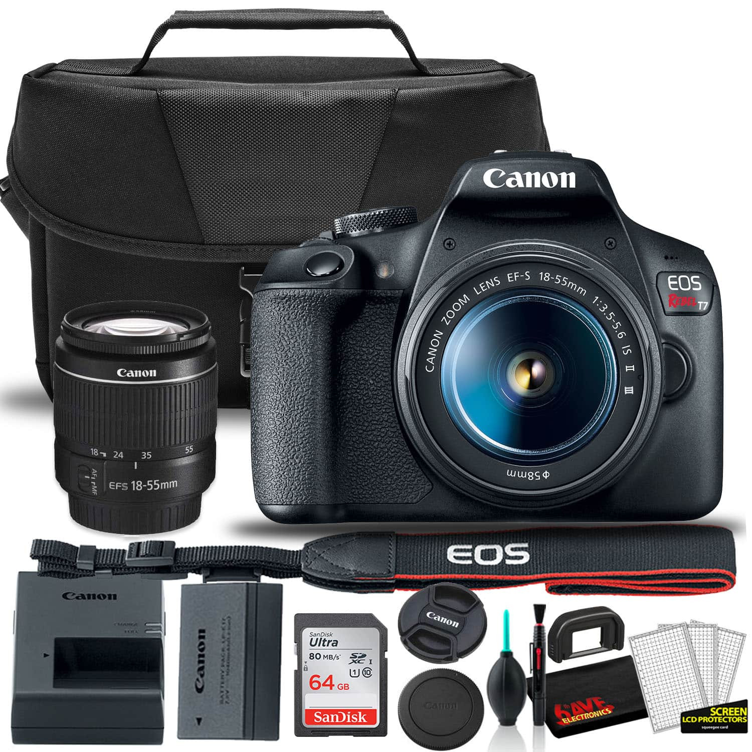 Canon - EOS Rebel T7 DSLR Camera w 18-55mm Lens Starter Bundle + w: EOS Bag + Ultra 64GB - Black | Best Buy U.S.