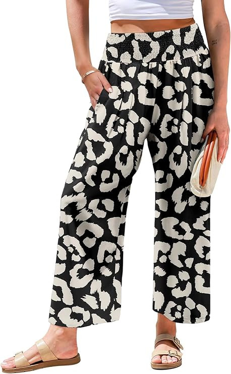 Angerella Women's Wide Leg Pants Casual High Waisted Palazzo Pants Summer Flowy Beach Lounge Trou... | Amazon (US)