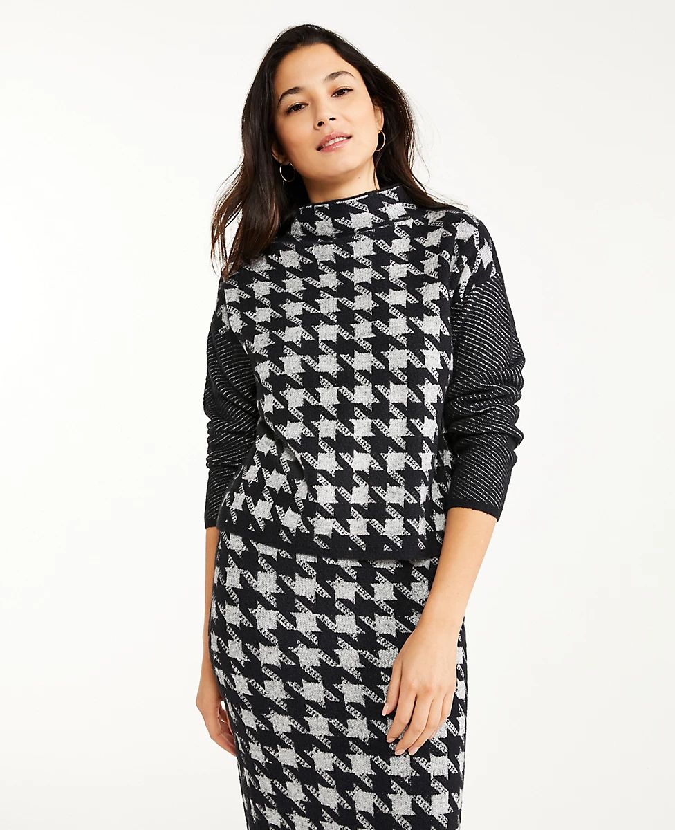 Striped Sleeve Houndstooth Jacquard Sweater | Ann Taylor (US)