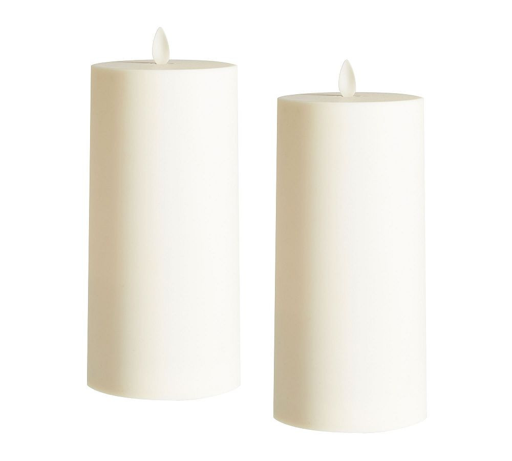 Premium Flickering Flameless Outdoor Wax Pillar Candle, 3""x6"", Set of 2 - Ivory | Pottery Barn (US)