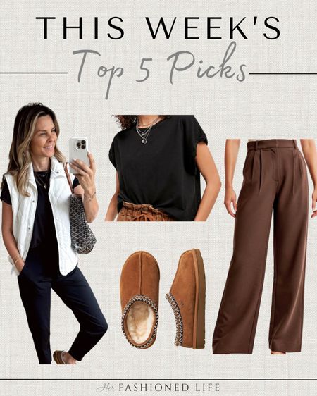 This Week’s Top 5 Picks

Amazon Vest
Amazon Joggers
Free People Top
UGG Tasman Slippers
Abercrombie Trousers 

#LTKfindsunder50 #LTKstyletip #LTKSeasonal