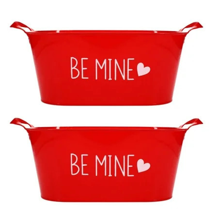 Valentine's Day Plastic Red Buckets with Handles, Be Mine Printed Design Multipurpose Container for Kids Toys Storage Home Anniversary Birthday Gift Basket Set of 2 with 2 Grancie's Fillers | Walmart (US)
