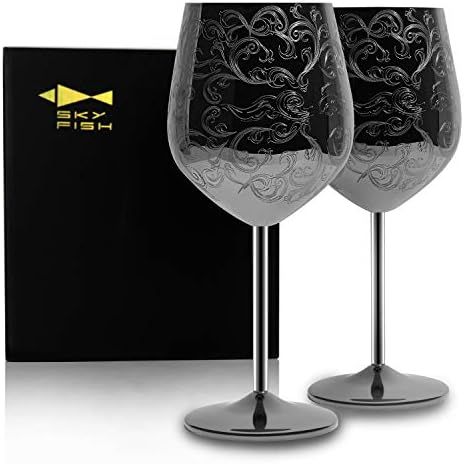SKY FISH Stainless Steel Wine Glasses With Black Plated ,etched with intricate and authentic baro... | Amazon (US)