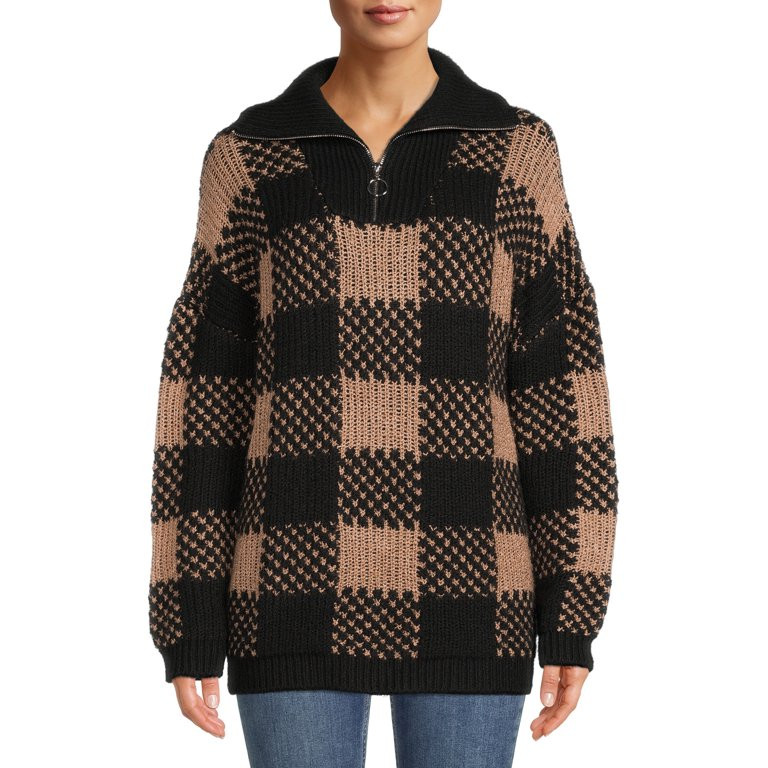 Workshop Womens Quarter Zip Plaid Pullover Sweater - Walmart.com | Walmart (US)
