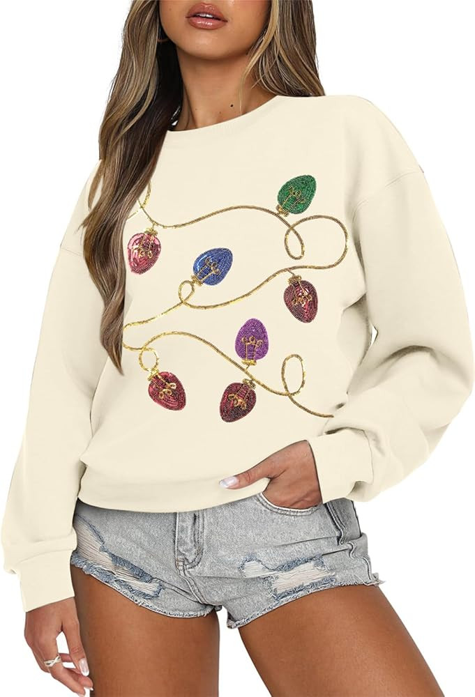 BANGELY Christmas Sequin Sweatshirt Women Christmas Light Sweatshirts Xmas Long Sleeve Shirts Hol... | Amazon (US)