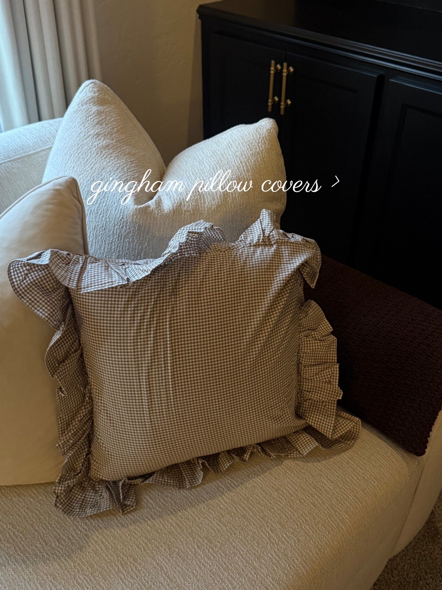 A home decor hack is to put pillow covers on any pillows that aren’t matching your current decor!! The pillows under the cover are pink for spring time, so I decided to get these adorable ruffled gingham covers and they match my current winter time decor perfectly! 

#LTKFindsUnder50 #LTKSeasonal #LTKHome