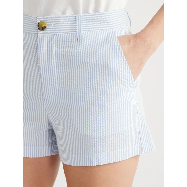 Free Assembly Women’s Cotton Mid-Rise Seersucker Shorts, 3.5” Inseam, Sizes 0-20 - Walmart.co... | Walmart (US)