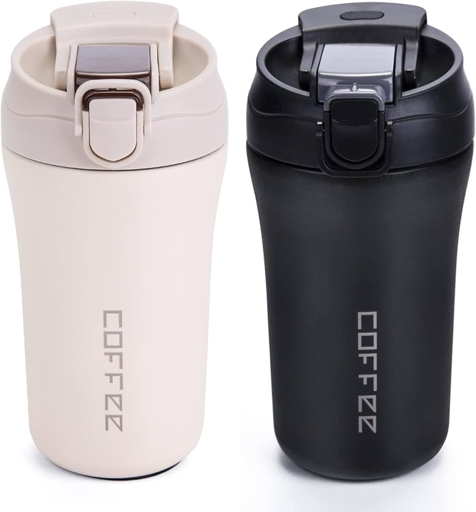 14 oz Travel Coffee Mug, 2 Pack Vacuum Insulated, Spill Proof with Lid and Straw, Reusable Tumble... | Amazon (US)