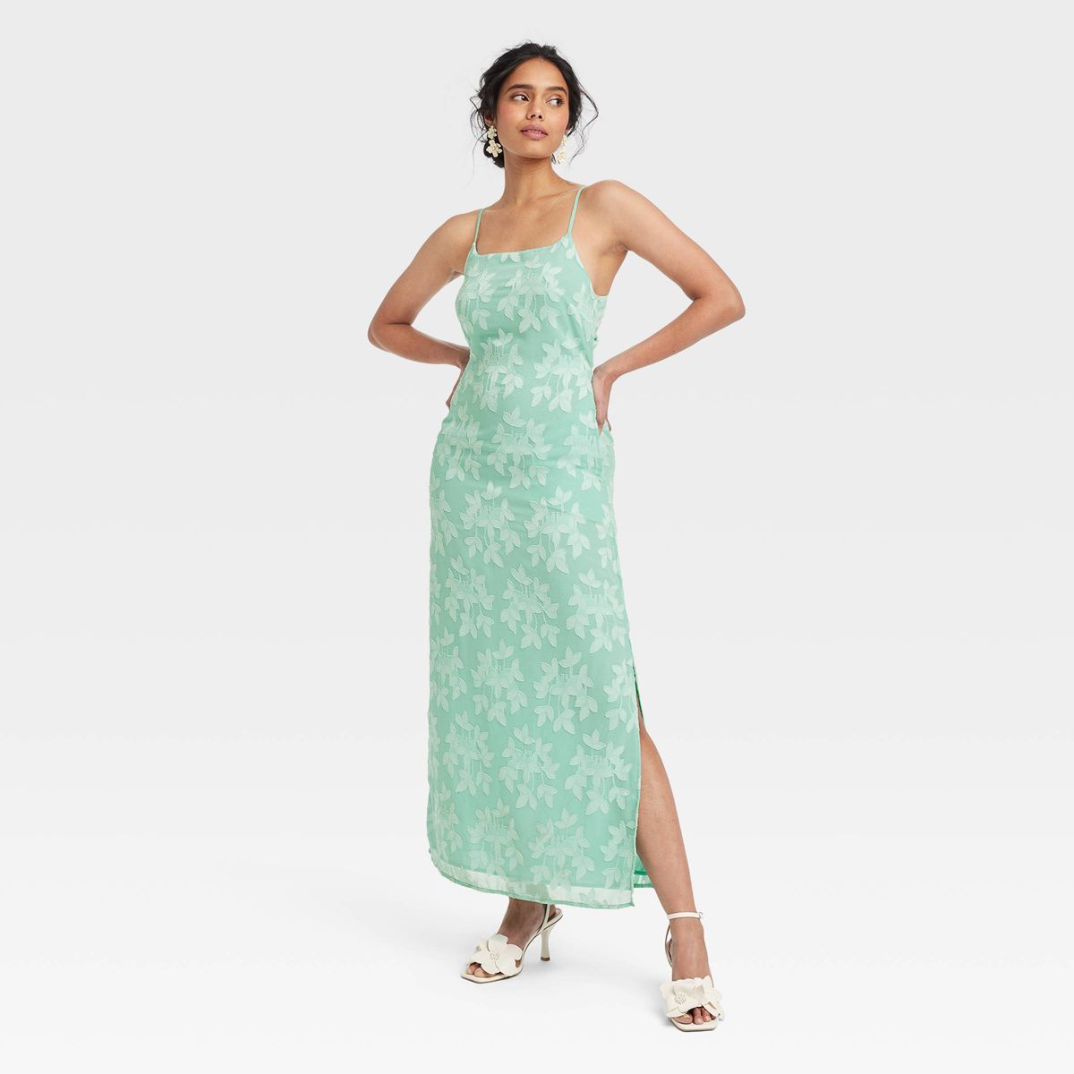 Women's Jacquard Maxi Slip Dress - A New Day™ Green M | Target