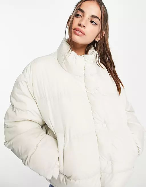 ASOS DESIGN oversized recycled puffer jacket in cream | ASOS (Global)